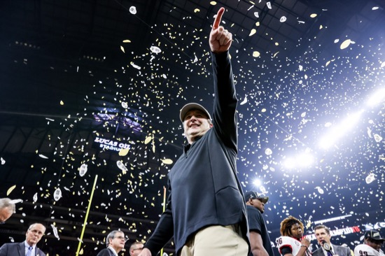 Georgia head coach Kirby Smart after the College Football Playoff National Championship at Lucas Oil Stadium in Indianapolis, Ind., on Monday Jan. 10, 2022. (Photo by Tony Walsh)
