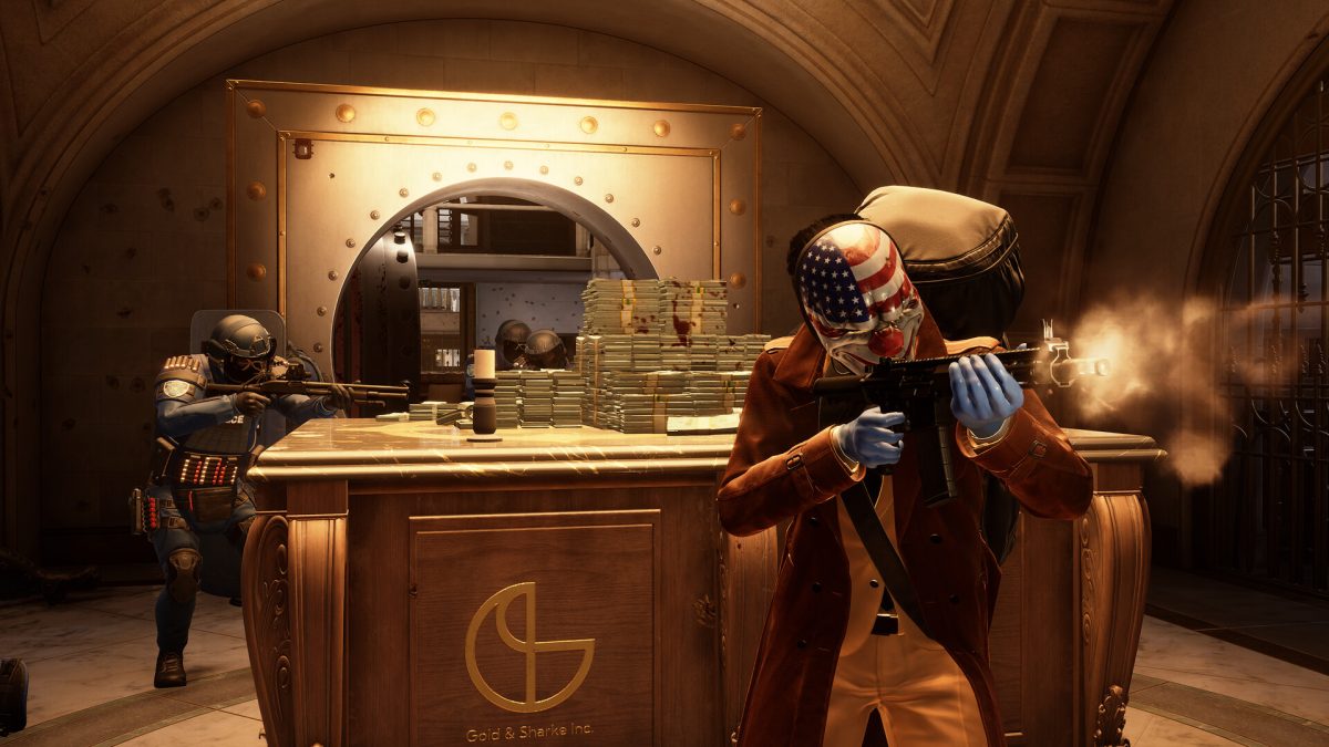 A screenshot from inside the vault in the heist Gold and Sharke