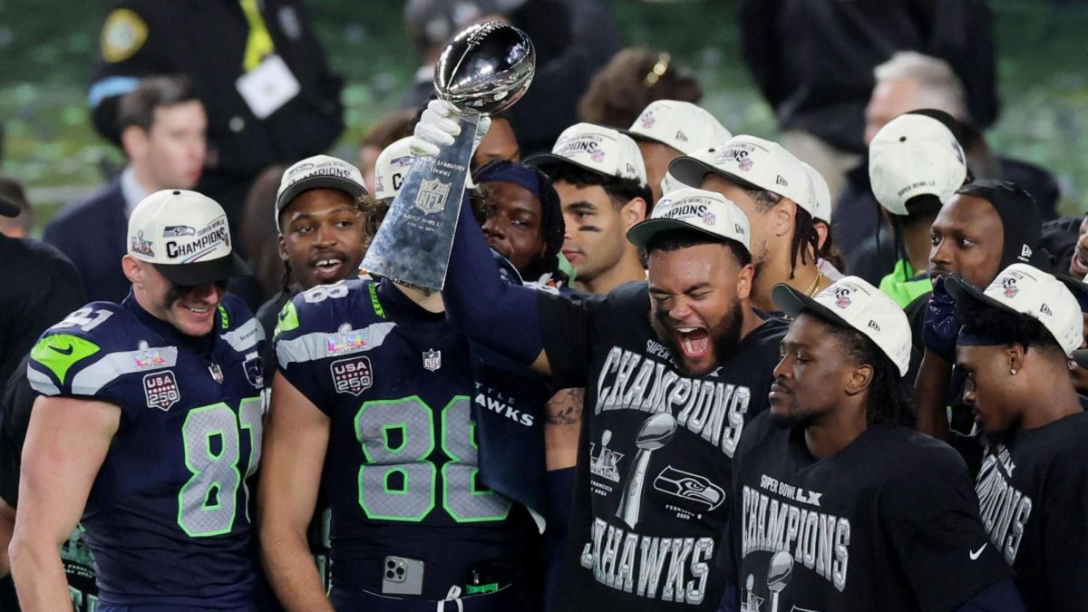 Seahawks celebrating after winning Superbowl 60